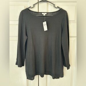 NWT J.Jill Women’s Black Knit Side Slit Linen Sheer Tunic Blouse Shirt Size S